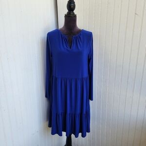 Ellen Weaver Womens Dress Tunic Babydoll Blue Tiered Long Sleeve Stretch Boho S